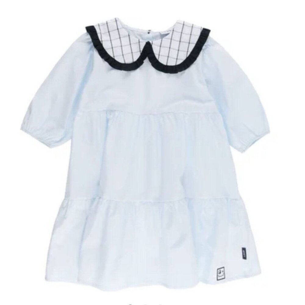 Loud Apparel Delicate Blue/Grid Tiered Dress